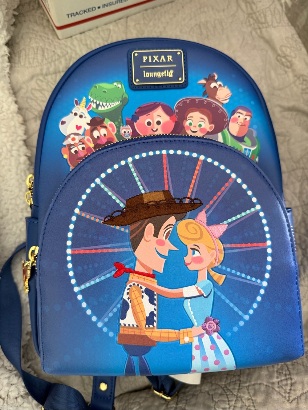 Loungefly Blue Pixar Toy Story Kids Mini Backpack with Woody & Bo Peep